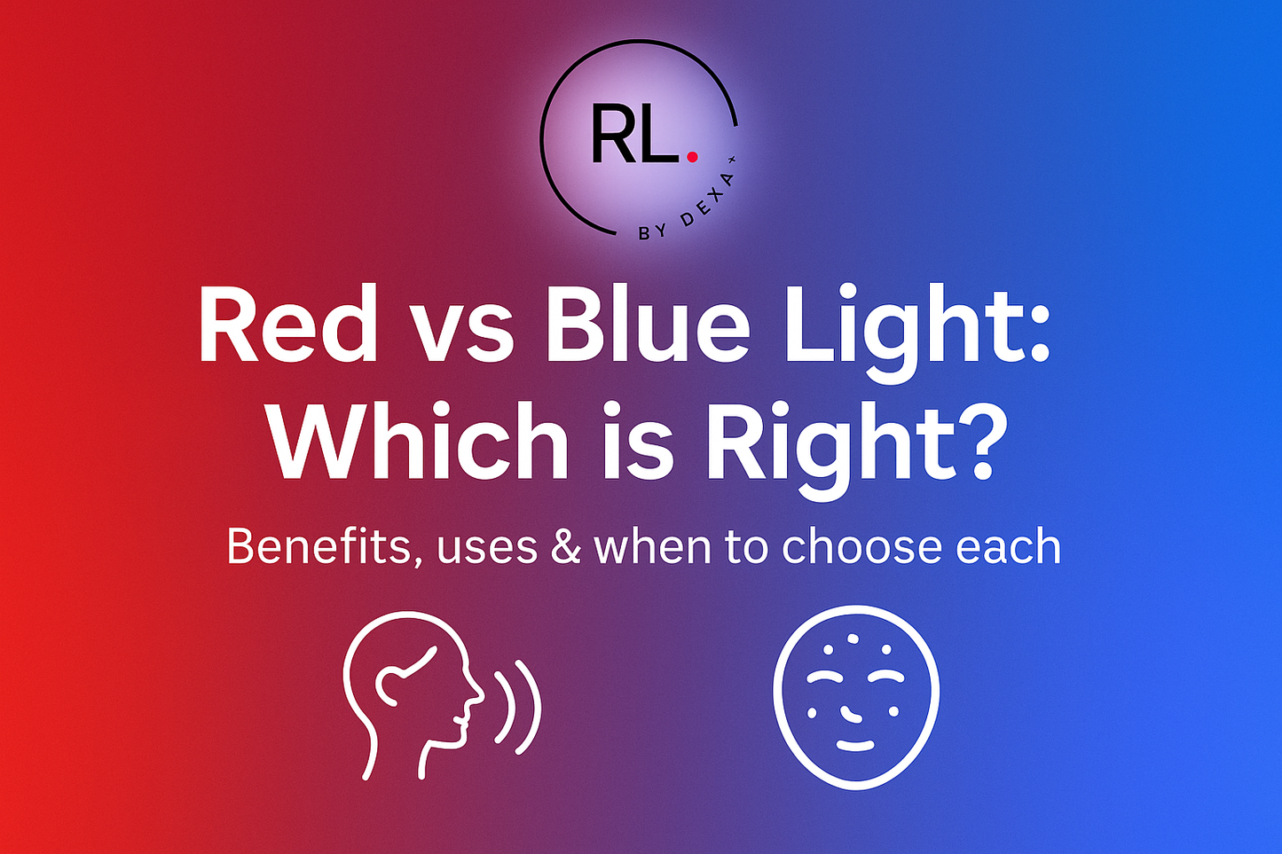 Title card comparing red and blue light with RL logo and text on a gradient background