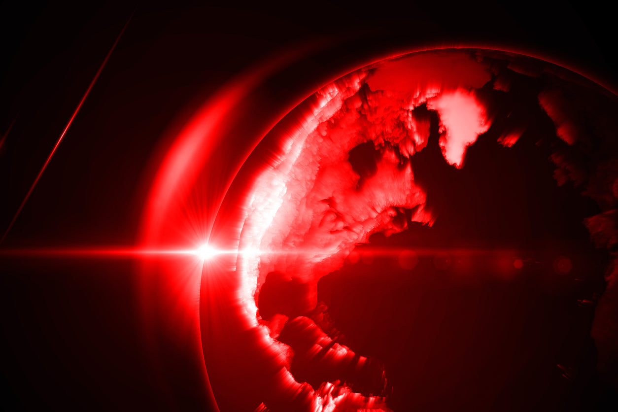 The Earth and specifically the US bathed in Red lIght from space