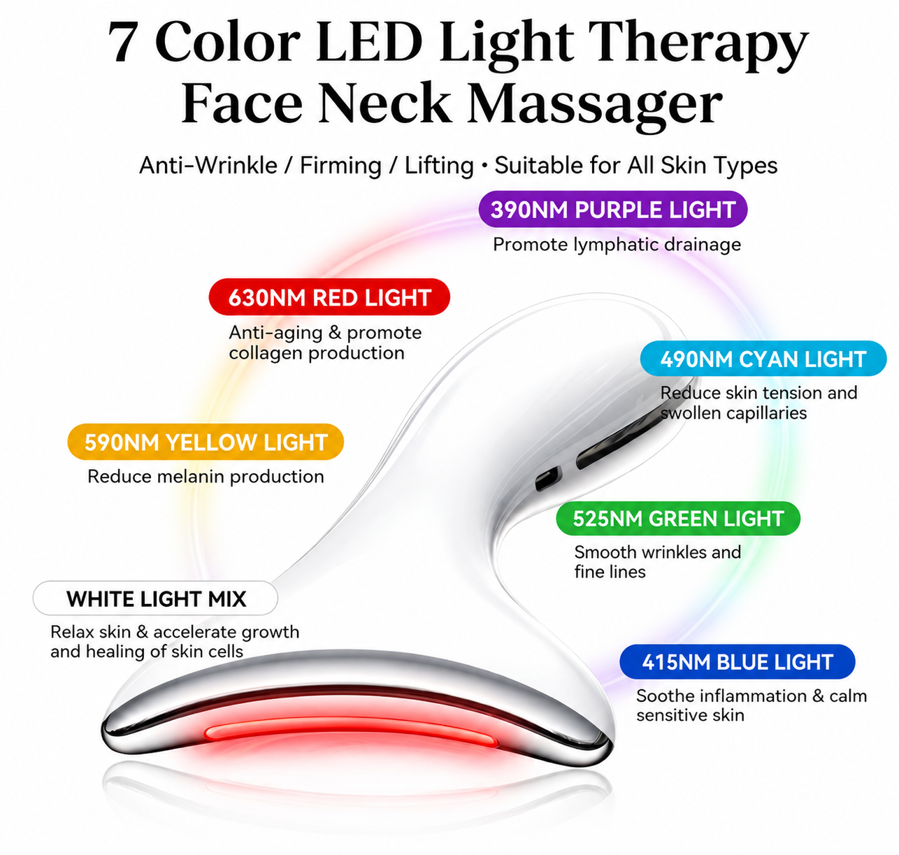 LED Red Light Therapy Face & Neck Massager | 7-Color