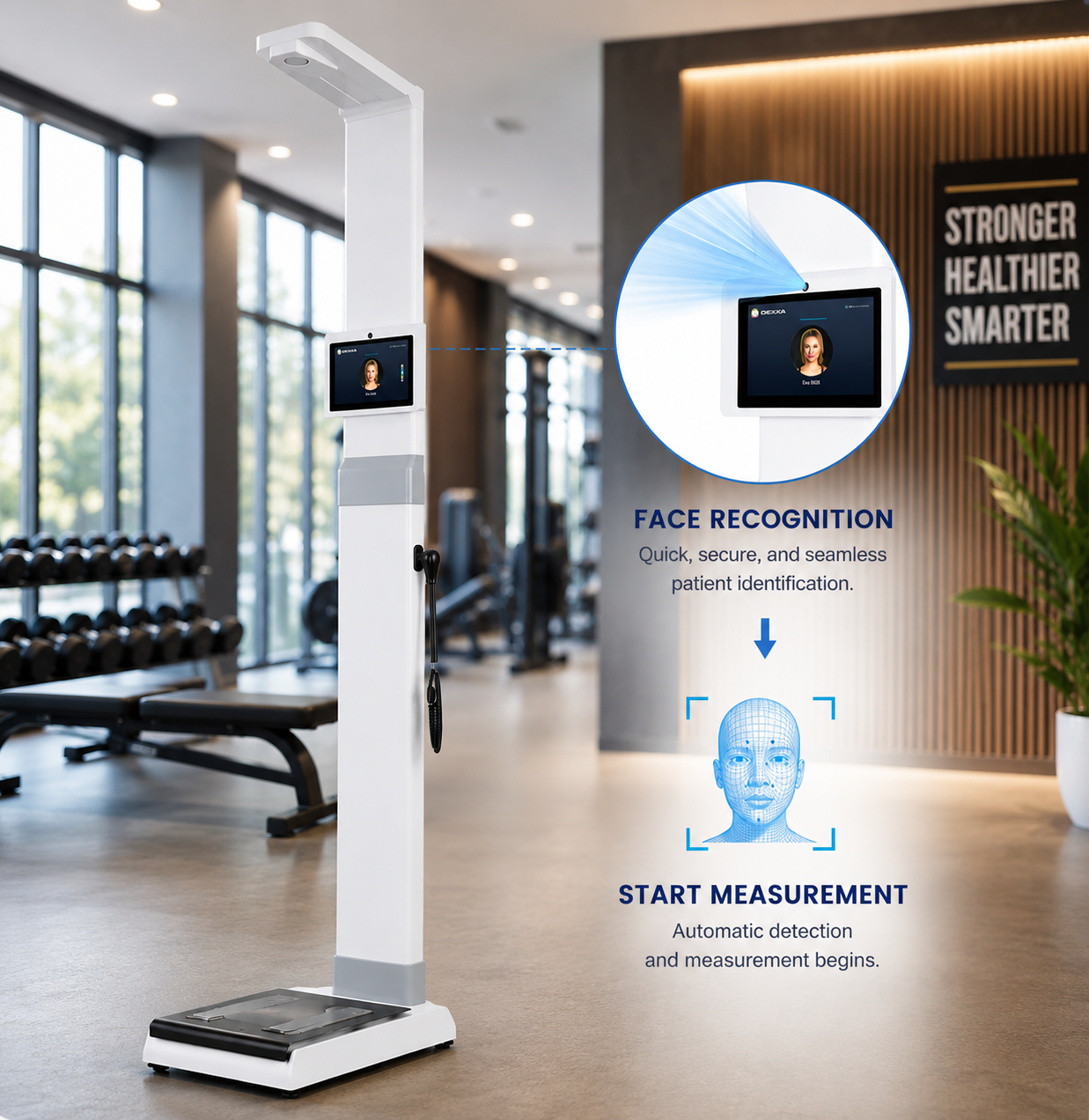 Height measurement device with face recognition technology in a gym setting