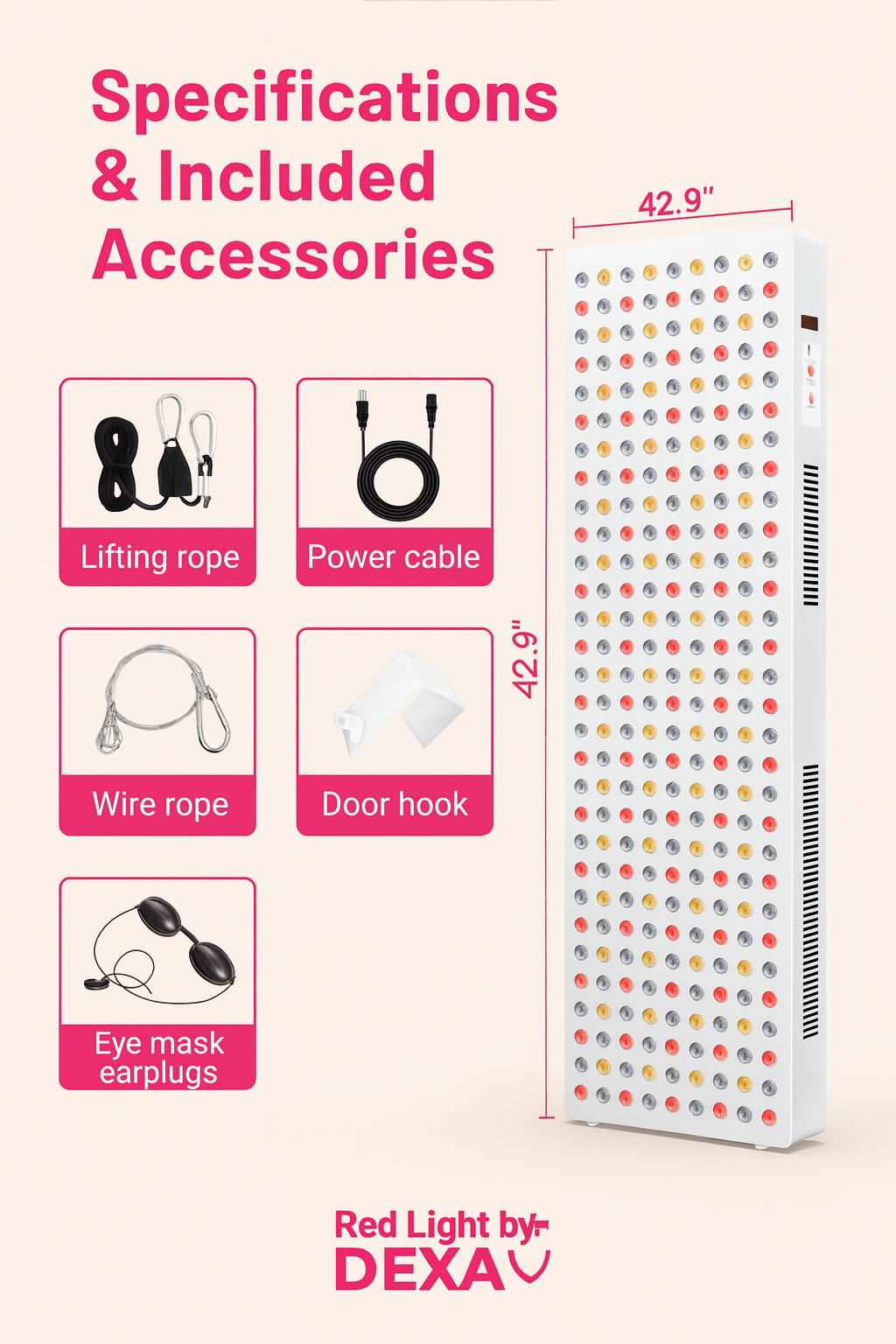 42 in ~ 300 LED Red Light Therapy Panel – High Power Red + Near-Infrared Light for Recovery, Skin Rejuvenation, and Pain Relief