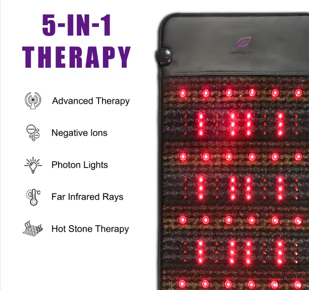 Product with red LED lights labeled '5-IN-1 THERAPY' on a white background