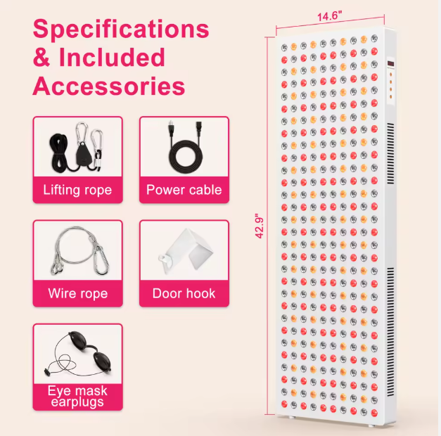 LED Red Light  panel  with specifications and included accessories 