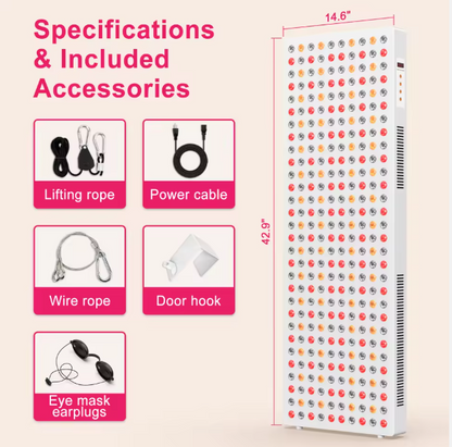 LED Red Light  panel  with specifications and included accessories 