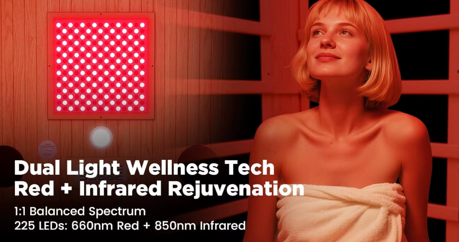 2-Person Infrared Sauna with Red Light Therapy Dual LED Panels 8 Heaters
